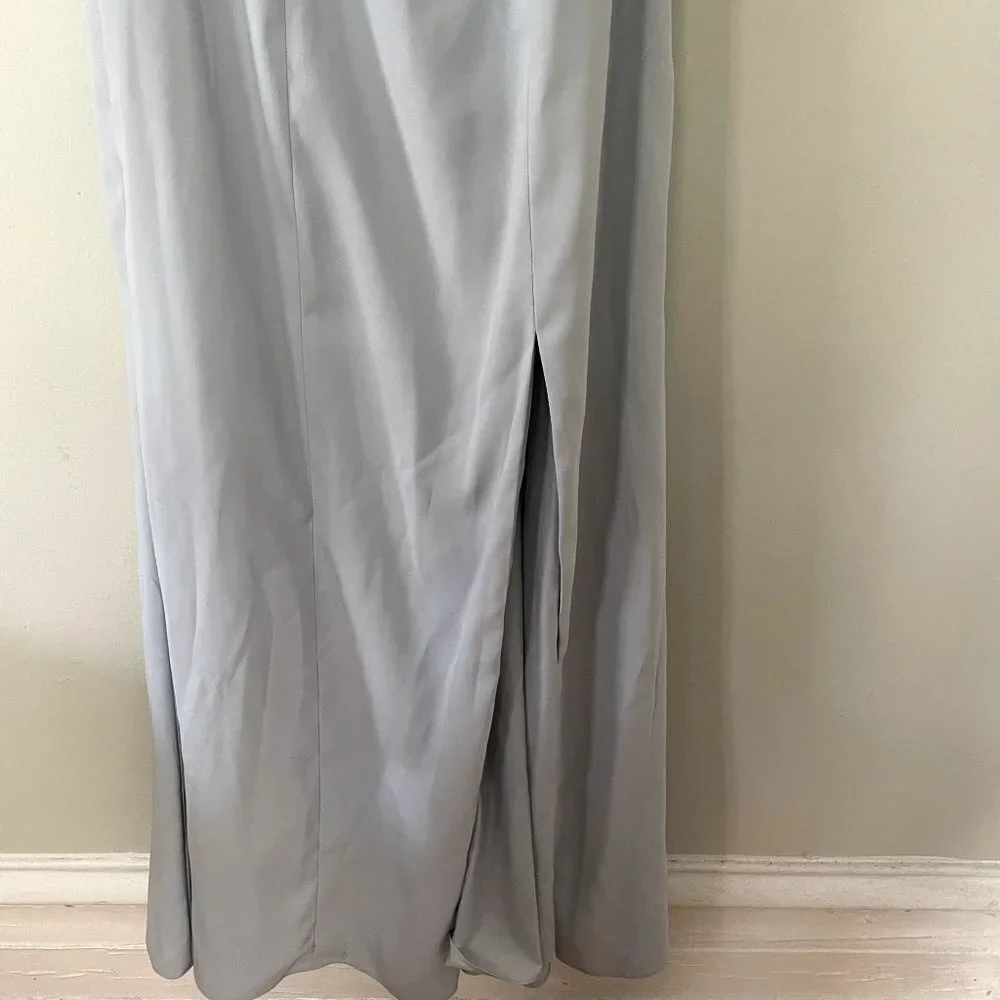 Dessy Collections light blue v-neck spaghetti straps maxi dress side slit formal